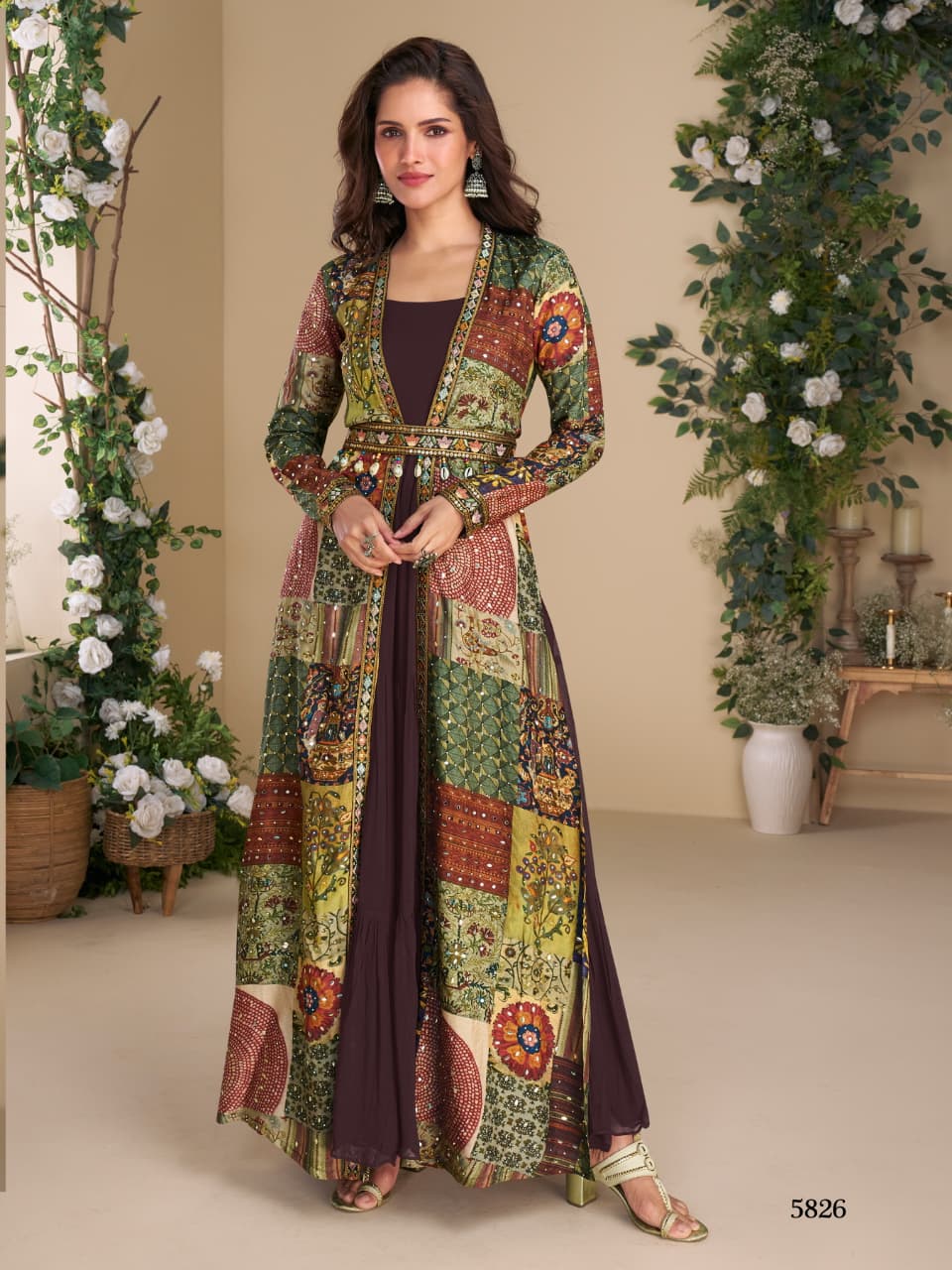 Heavy Georgette  Long Top With Silk Shrug Free Size