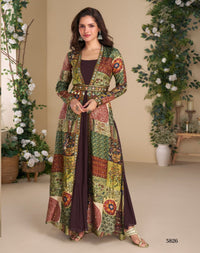 Heavy Georgette  Long Top With Silk Shrug Free Size