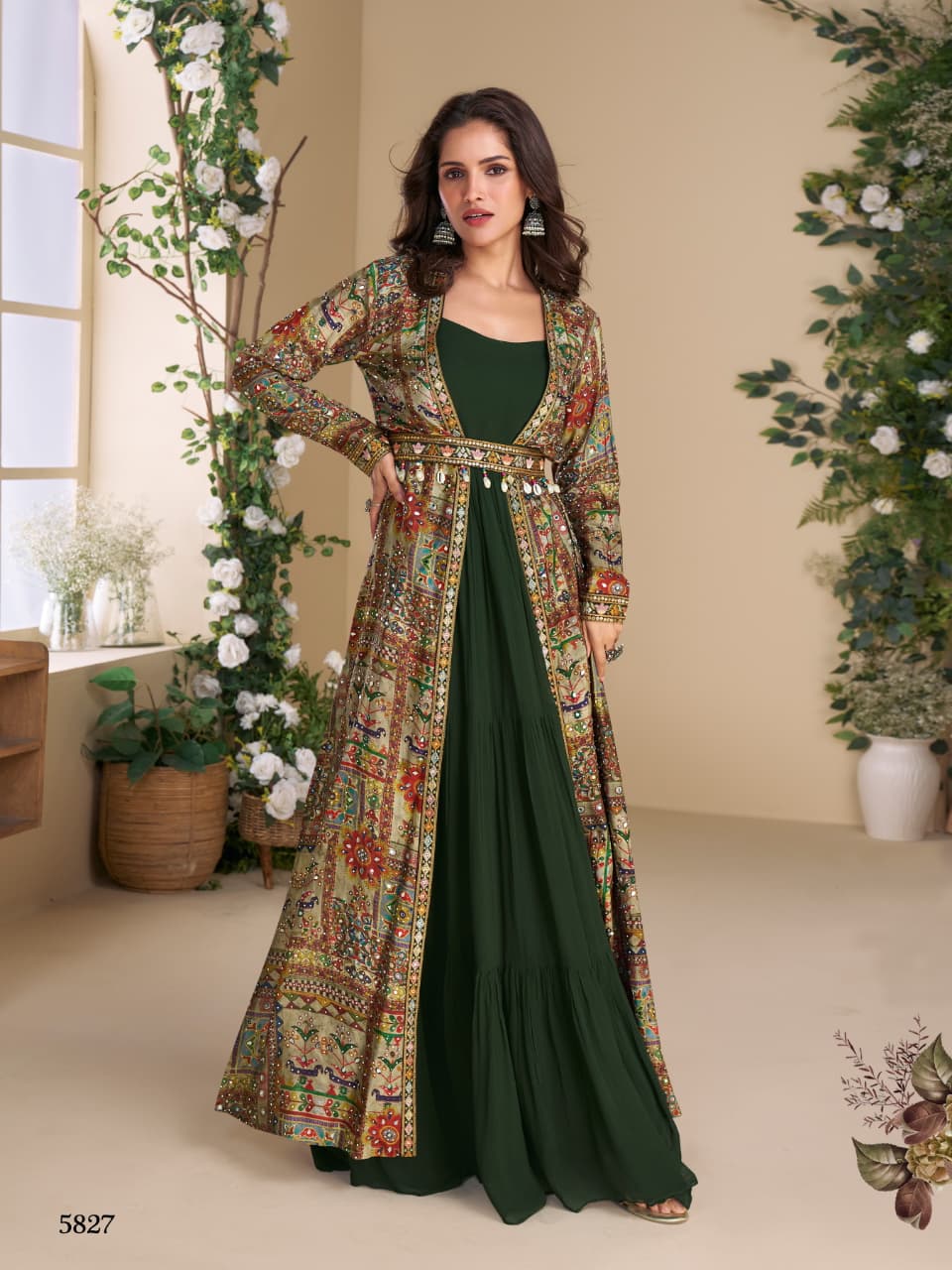 Heavy Georgette  Long Top With Silk Shrug Free Size