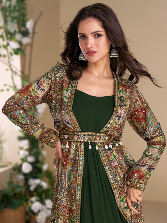 Heavy Georgette  Long Top With Silk Shrug Free Size