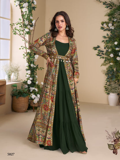 Heavy Georgette  Long Top With Silk Shrug Free Size