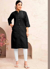 Black Color Magic Cotton Fabric Solid Designer Formal Girlie Kurta