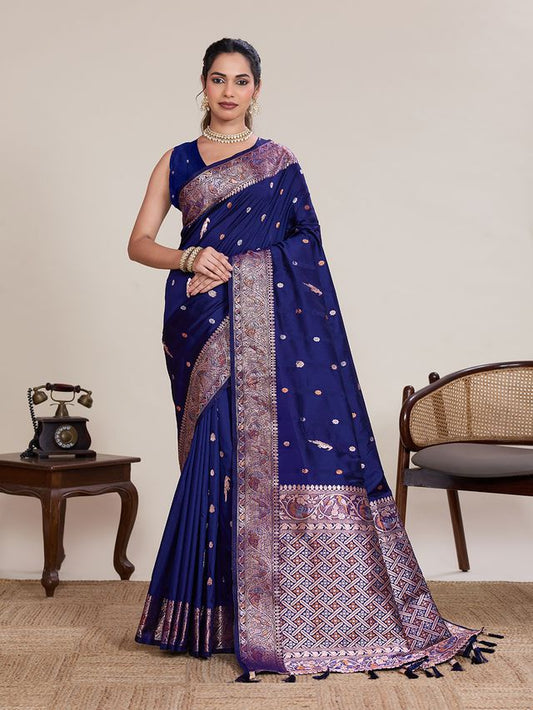 Blue Color Designer Woven Work Graceful Partywear Saree