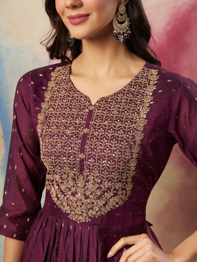 Purple Color Cotton Silk Ethnic Fancy Partywear Suit With Classy Looks