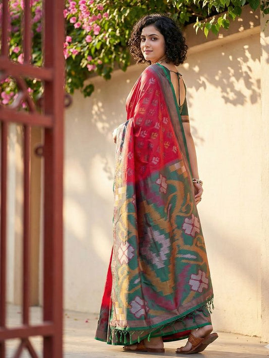 Red Color Pochampalli Silk Saree With Graceful Woven Designer Looks