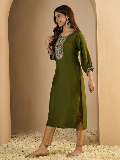 Mahendi Color Trendy Formal Looking Classy Ethnic Kurta For Girl