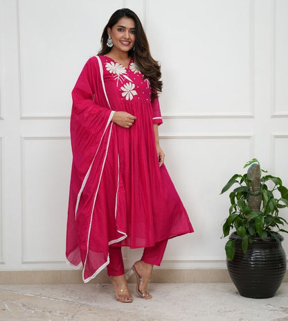 PinkColor Roman Silk Fabric Designer Embroiderd Stitched Suit