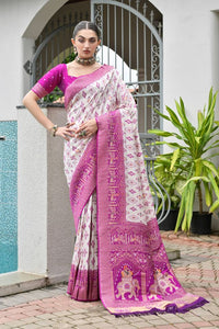 Magenta Color Beautiful Woven Designer Partywear Saree