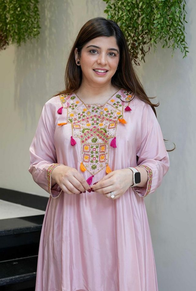 Pink Color French Crepe Fabric Designer Ethnic Readymade Kurta Set