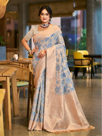 Sky Blue Color Cotton Silk Fabric Woven Designer Ceremonial Saree