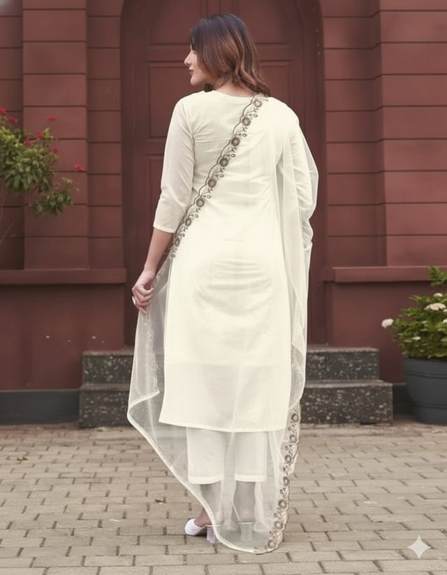 Off White Color Rayon Slub Fabric Beautiful Festive Wear Salwar Kameez