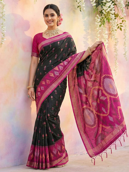 Black Color Soft Silk Woven Designer Graceful Ethnic Partywear Saree
