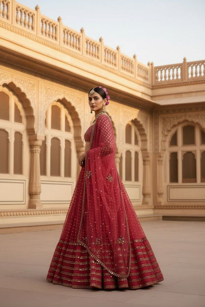 Embroidered Wedding Lehenga Set for Women HKV-003380 RED