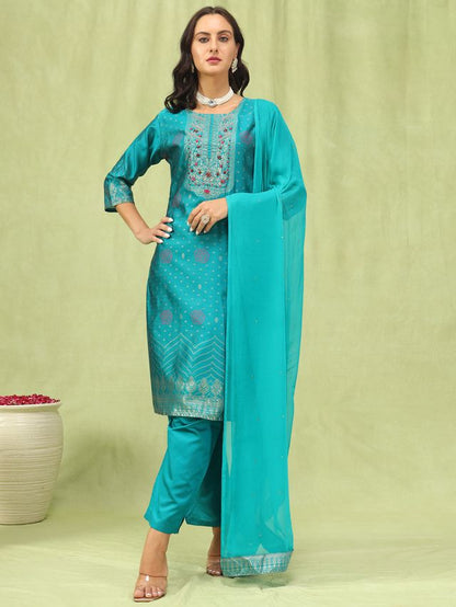 Rama Color Silk Blend Fabric Designer Embroidered Suit