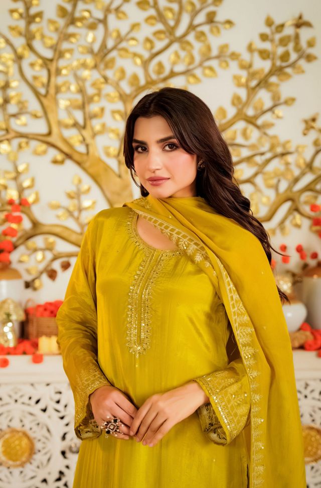 Mustard Color Beautiful Viscose Satin Fabric Designer Ceremonial Readymade Suit