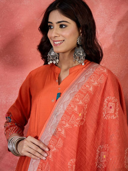 Orange Color Chanderi Silk Fabric Beautiful Graceful Readymade Palazzo Dress