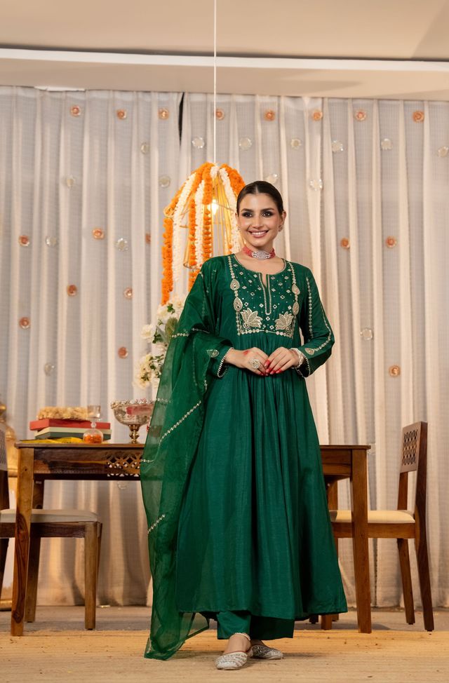 Rama Color Beautiful Partywear Kurta Set With Dupatta For Stylish Looks
