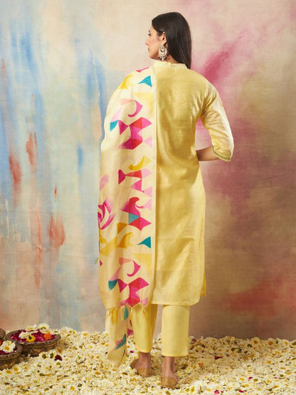Yellow Color Chanderi Modal Ethnic Fancy Partywear Suit With Classy Looks