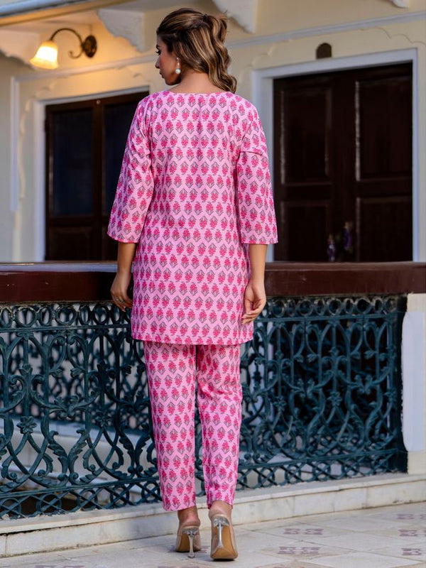 Pink Color Smart Cotton Blend Fabric Designer Printed Smart Co-ord Set