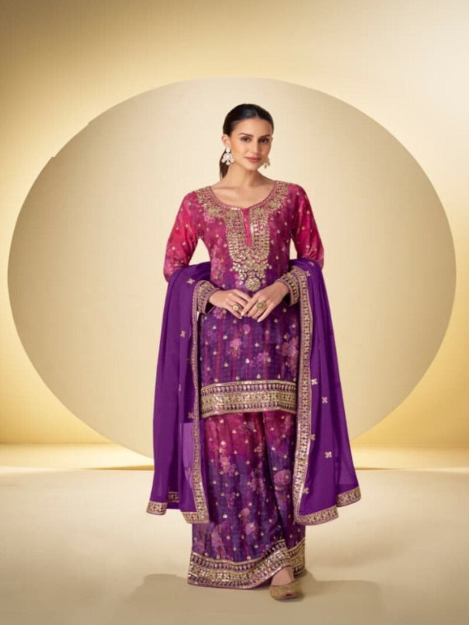 Heavy Chinon Silk Full Stitched Free size Upto 42 Gharara Suits