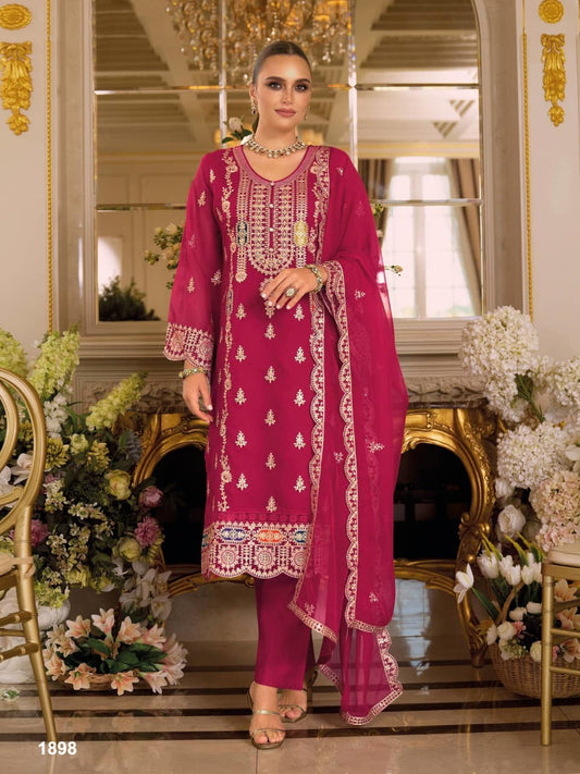 Chinon Silk Semi Stitched Wedding Suits Karachi