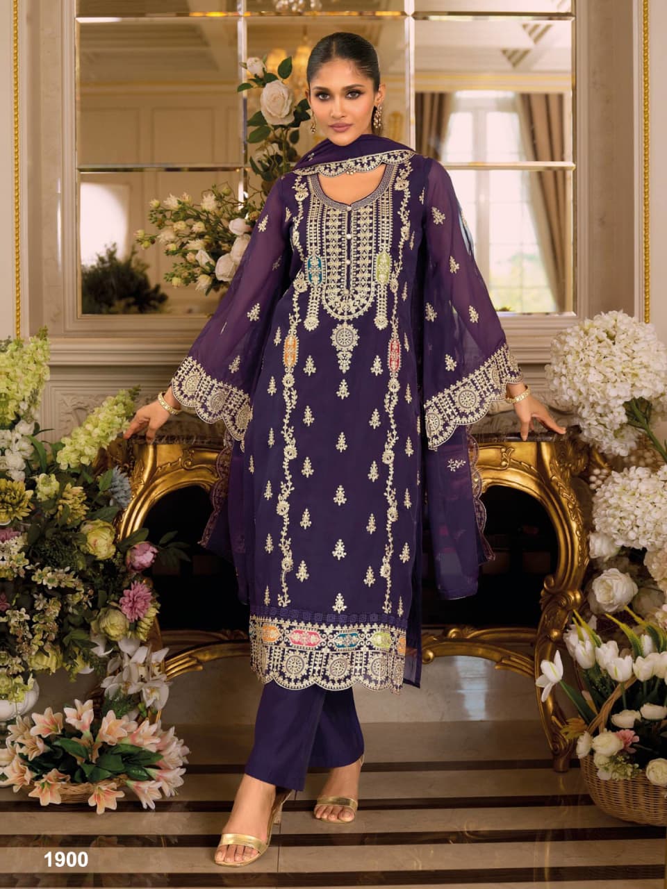 Chinon Silk Semi Stitched Wedding Suits Karachi