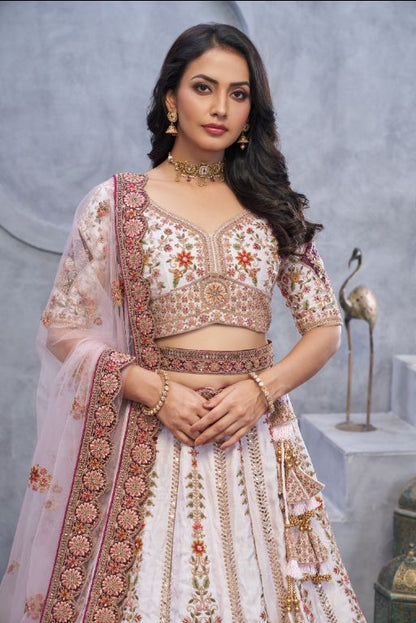 Bridal Light Purple Lehenga with Zari Paisley Embroidery, Silk Patches, and Regal Peacock Motifs