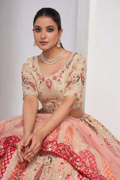 Elegenat Peacock and Paisely motifs rose Pink Silk color traditional lehenga choli