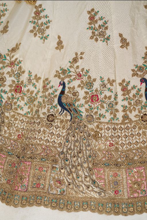 Amazing white Embroidered zari silk Designer bridal Lehenga