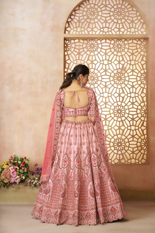 Adorable Pink silk Embroidery Wedding Wear Lehenga Choli