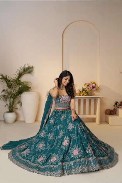 Blue Beauty: Bridesmaid Lehenga with Sequin Shine & Floral Grace
