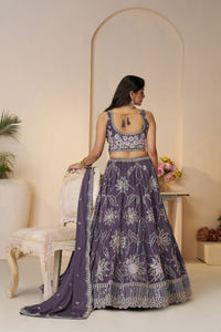 Celebrate in Color: Purple Zari sequins Work Bridal Lehenga for Haldi Ceremonies