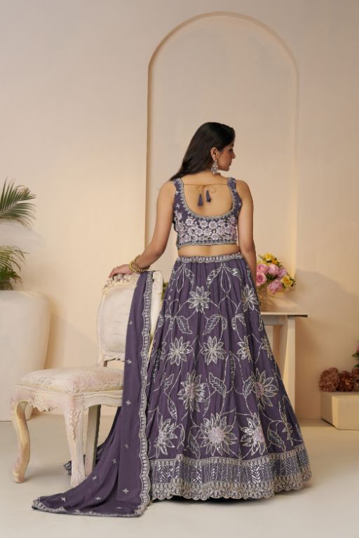 Celebrate in Color: Purple Zari sequins Work Bridal Lehenga for Haldi Ceremonies