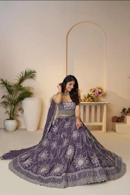 Celebrate in Color: Purple Zari sequins Work Bridal Lehenga for Haldi Ceremonies