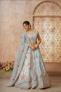 Beautiful Sky blue Color Sequins Chinon Reception Wear Lehenga Choli