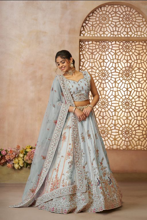 Beautiful Sky blue Color Sequins Chinon Reception Wear Lehenga Choli