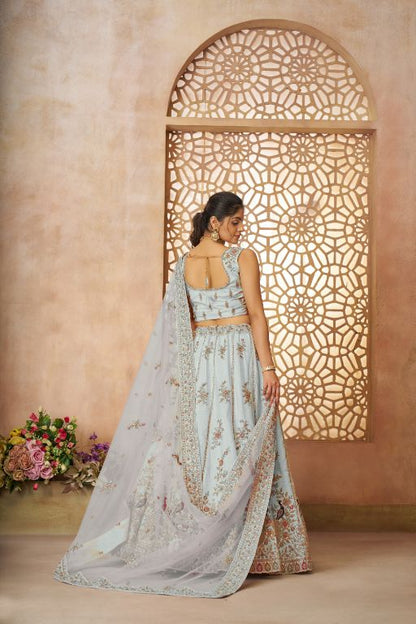 Beautiful Sky blue Color Sequins Chinon Reception Wear Lehenga Choli