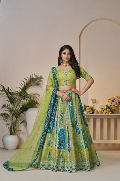 Royal Grandeur bridal Purple Soft Net Lehenga with Paisley and Peacock Motifs & Heavy Embroidery