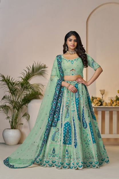 Royal Grandeur bridal sky blue  Lehenga with Paisley and Peacock Motifs & Heavy Embroidery