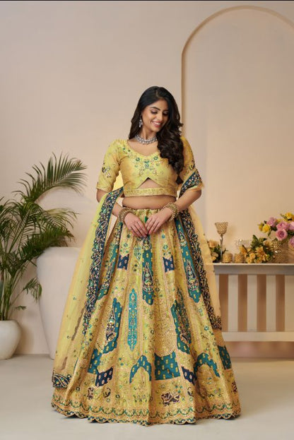 The Rajsi Haathi Collection: Stunning yellow Banarsi lehenga