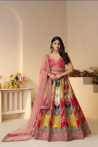 Multicolour Banarsi Mosaic scallop designer bridal lehnga