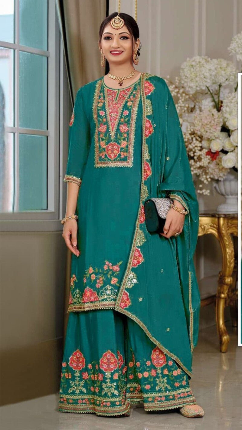 Chinon silk Semi stitched Wedding Suits Kiyara