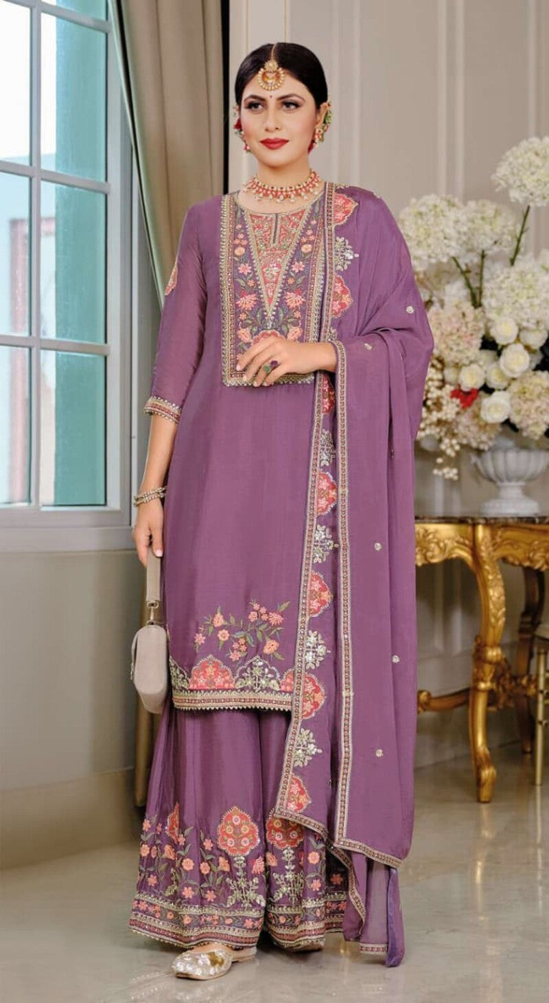 Chinon silk Semi stitched Wedding Suits Kiyara