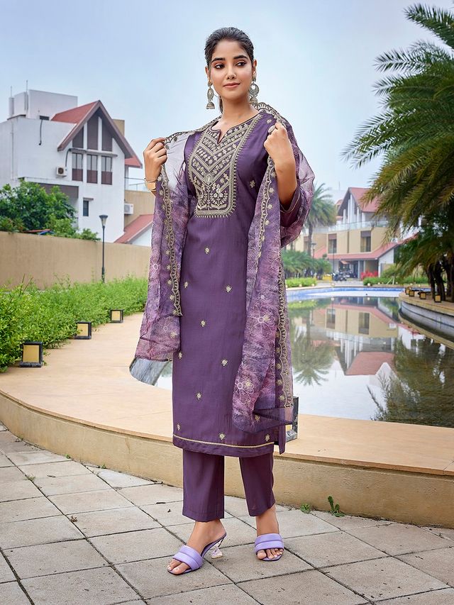 Purple Color Stylish Partywear Readymade Ethnic Suit