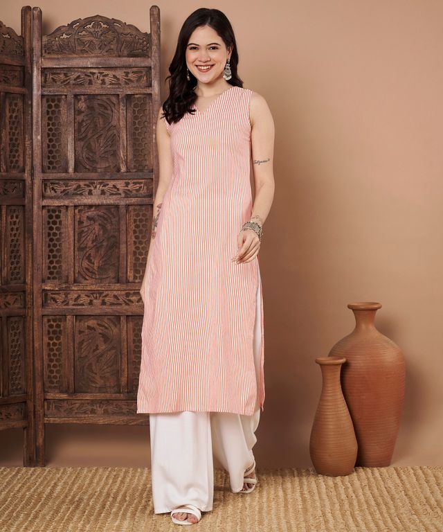 Pink Color Cotton Fabric Designer Printed Stylish Formal Kurta
