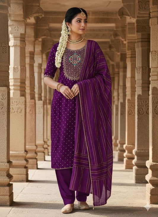 Purple Color Modal Buti Fabric Woven Designer Beautiful Partywear Sawlar Kameez