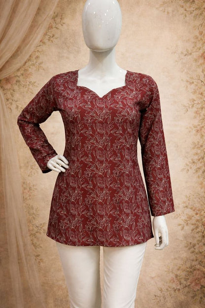 Maroon Color Designer Digital Printed Formal Rich Looks Kurta For Girls