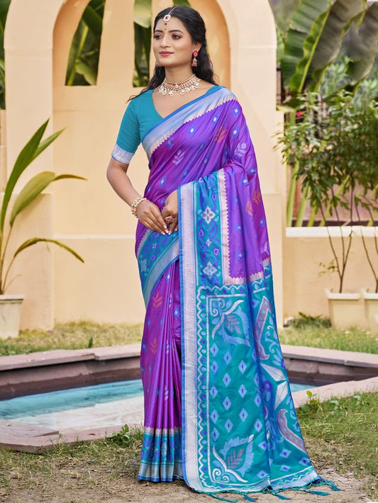 Purple Color Pochampalli Silk Fabric Ethnic Woven Designer Partywear Saree