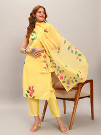 Floral Women's Crepe Fabric Straight Kurta,Pant and Dupatta Set