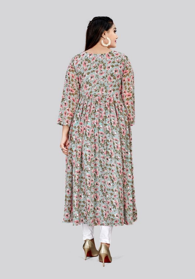 Grey Color Georgette Fabric Readymade Kurti For Ethnic Festive Looks
